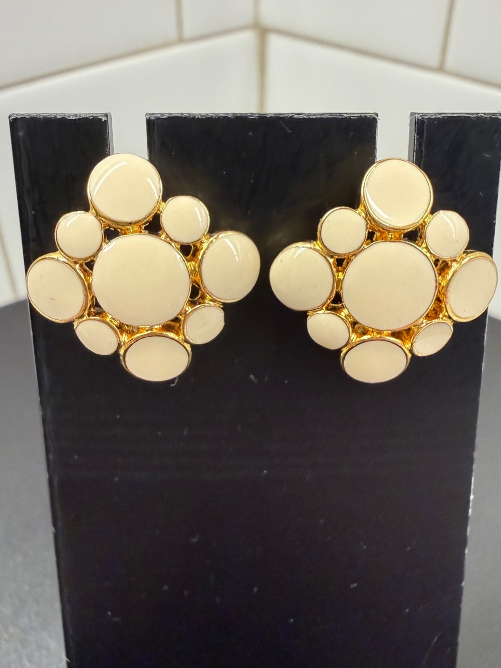 Napier Gold-Tone Earrings with Cream Enamel Discs